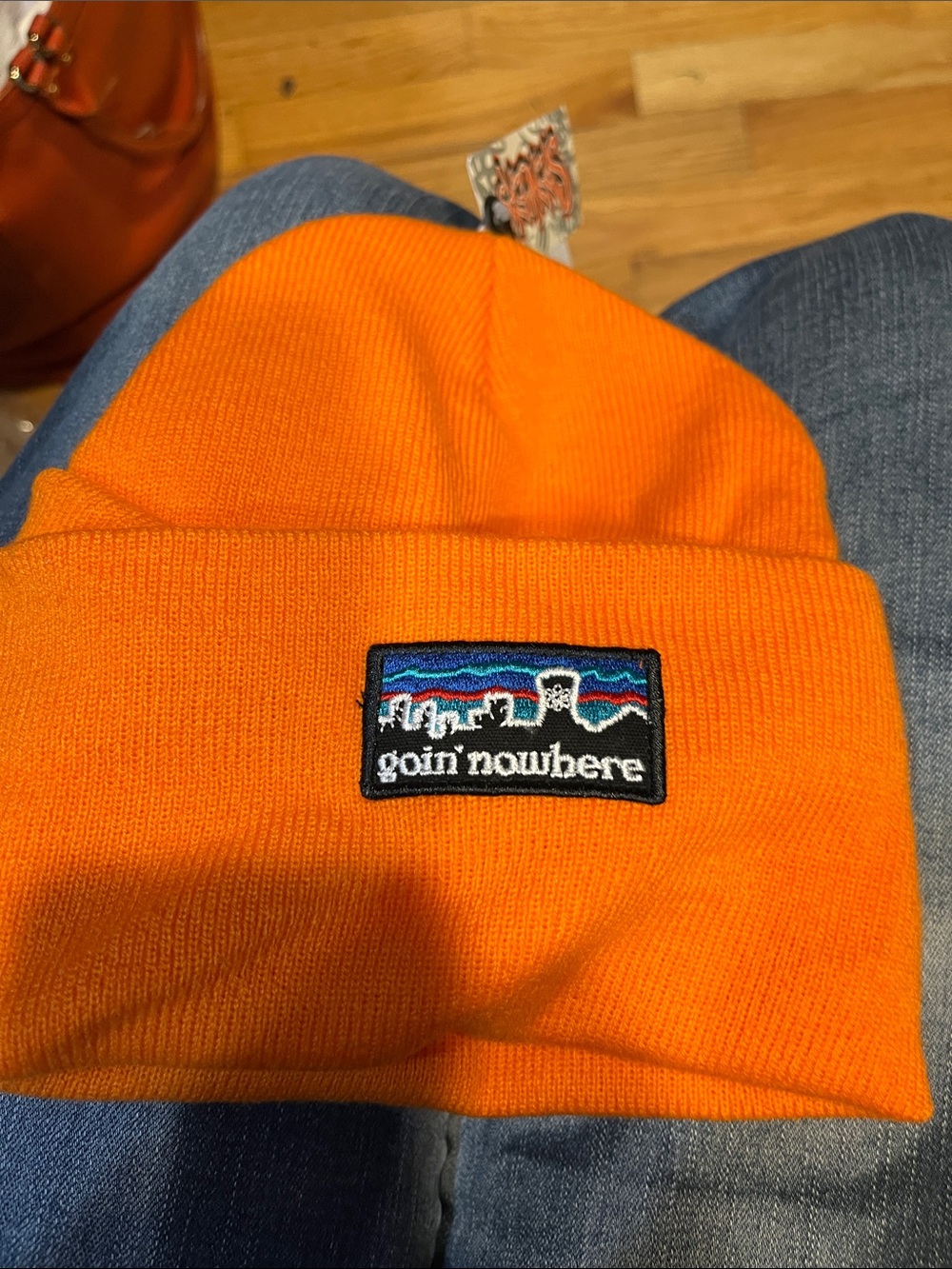Forever 21 Orange Cuffed Beanie with 'goin' nowhere' Patch